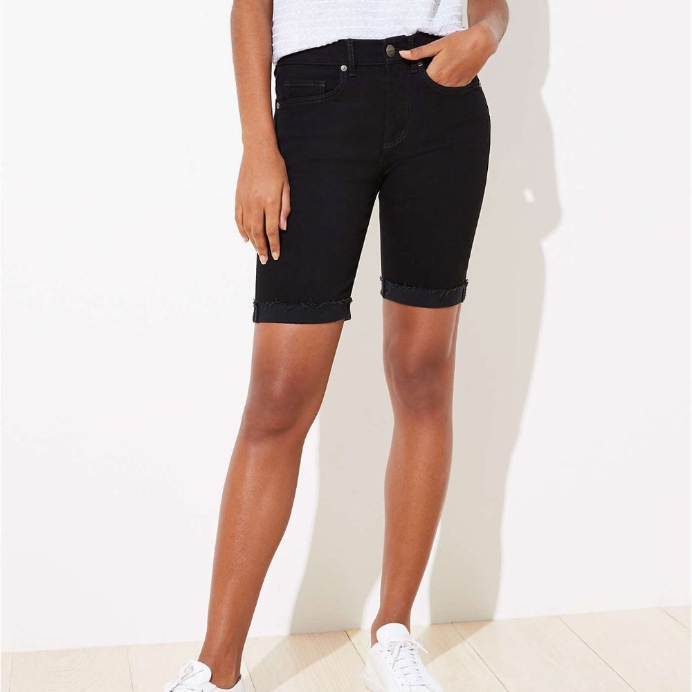 Loft Bermuda Jean Shorts Black Womens 27 / 4 Skinny Denim New NWT